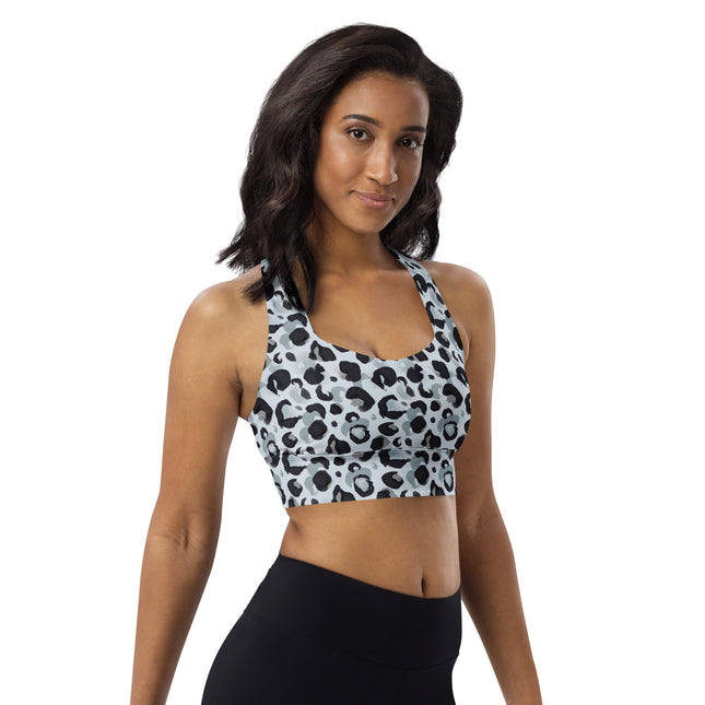 Snow Bloom Leopard Longline Sports Bra