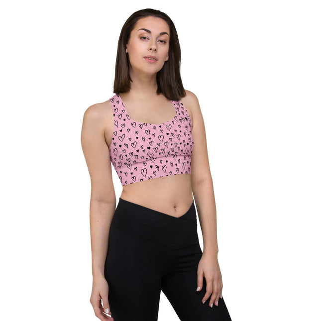 Pink Grunge Heart Longline Sports Bra