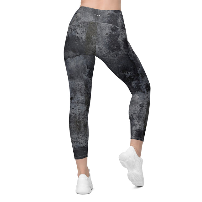 Charcoal Grunge High-Waisted Leggings (Pockets)