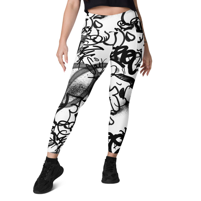 Leggings de cintura alta con grafiti monocromático (bolsillos)