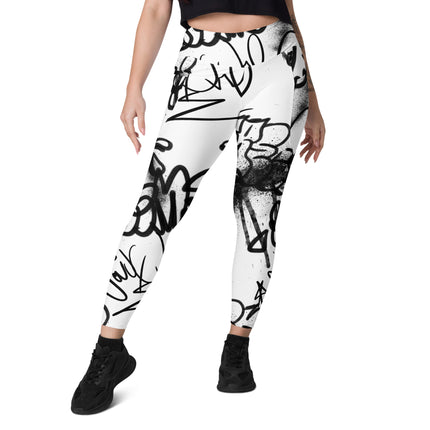 Urban Noir Graffiti High-Waisted Leggings (Pockets)