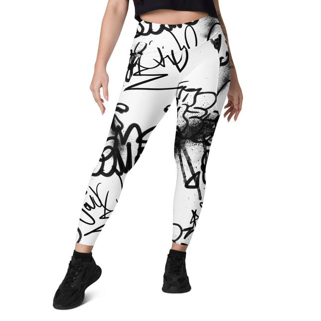 Urban Noir Graffiti High-Waisted Leggings (Pockets)