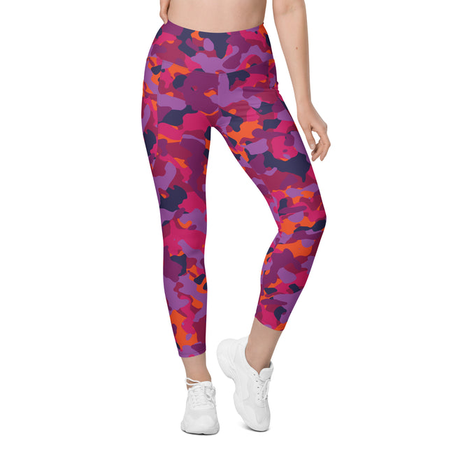 Magenta Blaze Camo High-Waisted Leggings (Pockets)