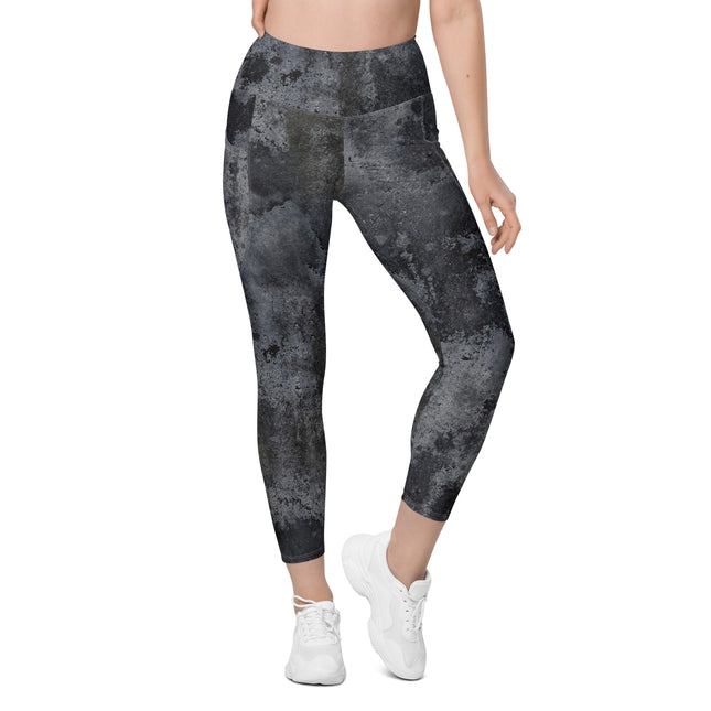 Charcoal Grunge High-Waisted Leggings (Pockets)