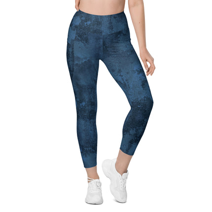 Navy Grunge High-Waisted Leggings (Pockets)