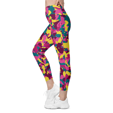 Leggings de cintura alta con estampado de camuflaje Mirage en color granate (bolsillos)