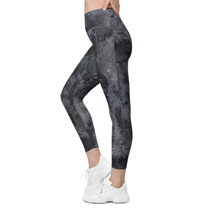 Charcoal Grunge High-Waisted Leggings (Pockets)