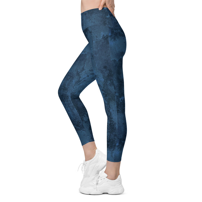 Navy Grunge High-Waisted Leggings (Pockets)