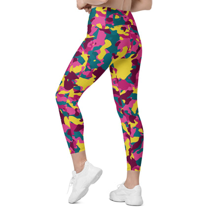 Leggings de cintura alta con estampado de camuflaje Mirage en color granate (bolsillos)