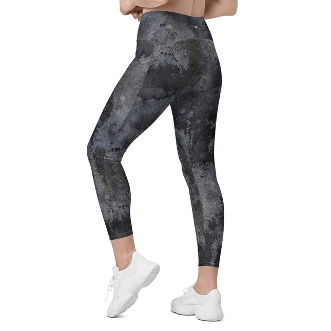 Charcoal Grunge High-Waisted Leggings (Pockets)