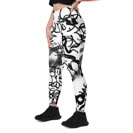 Monochrome Graffiti High-waisted Leggings (Pockets)