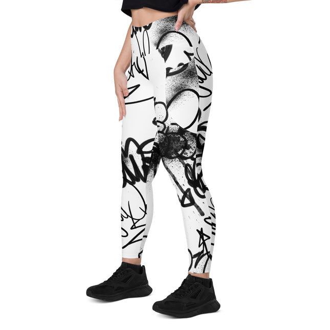 Urban Noir Graffiti High-Waisted Leggings (Pockets)