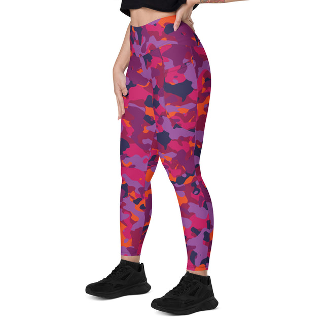 Leggings de cintura alta con estampado de camuflaje magenta (bolsillos)