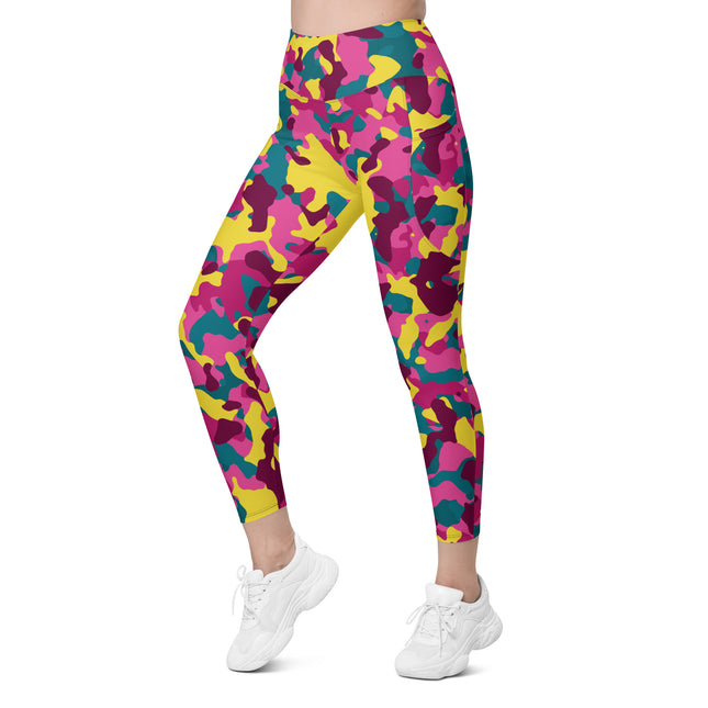 Leggings de cintura alta con estampado de camuflaje Mirage en color granate (bolsillos)