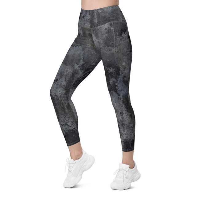 Charcoal Grunge High-Waisted Leggings (Pockets)