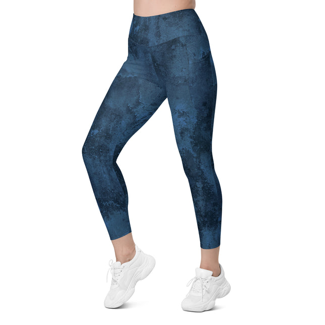 Navy Grunge High-Waisted Leggings (Pockets)