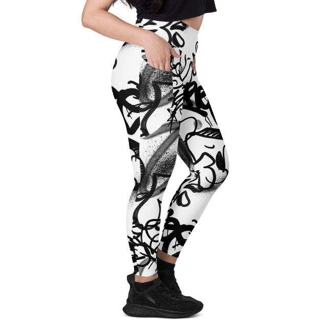 Monochrome Graffiti High-waisted Leggings (Pockets)