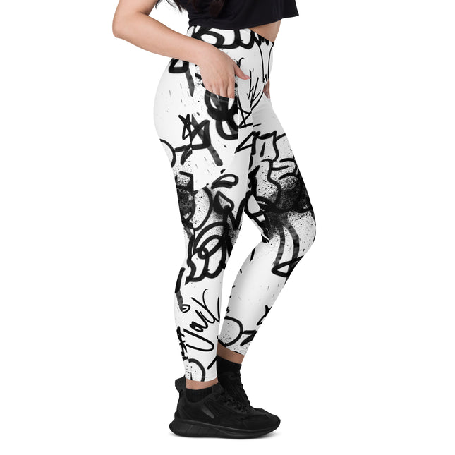 Urban Noir Graffiti High-Waisted Leggings (Pockets)