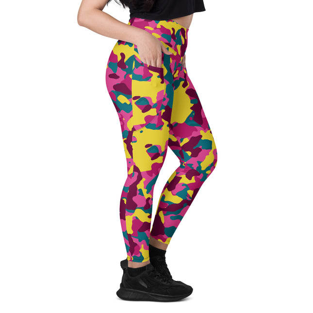 Leggings de cintura alta con estampado de camuflaje Mirage en color granate (bolsillos)