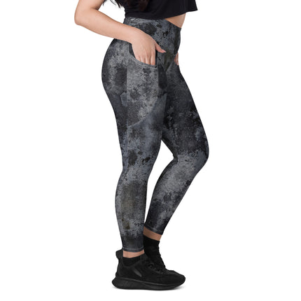 Charcoal Grunge High-Waisted Leggings (Pockets)