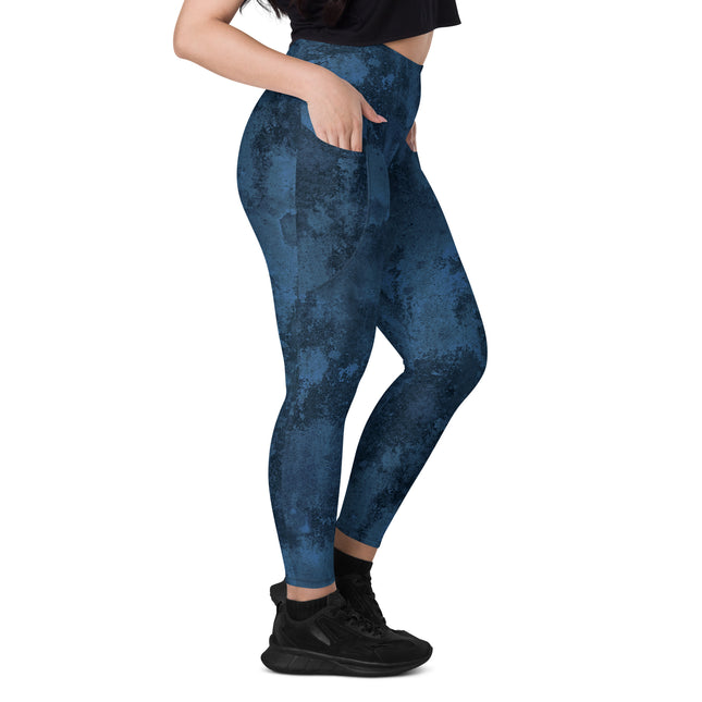 Navy Grunge High-Waisted Leggings (Pockets)