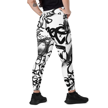 Monochrome Graffiti High-waisted Leggings (Pockets)