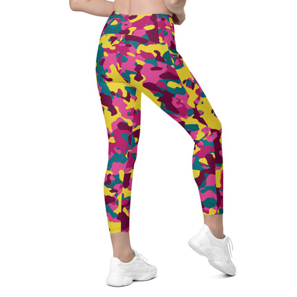 Leggings de cintura alta con estampado de camuflaje Mirage en color granate (bolsillos)