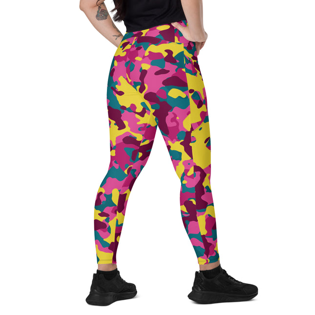 Leggings de cintura alta con estampado de camuflaje Mirage en color granate (bolsillos)