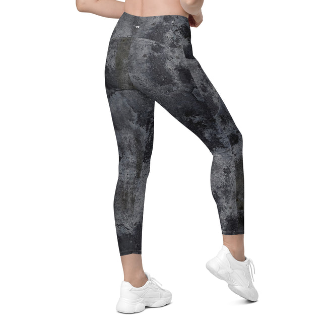 Charcoal Grunge High-Waisted Leggings (Pockets)