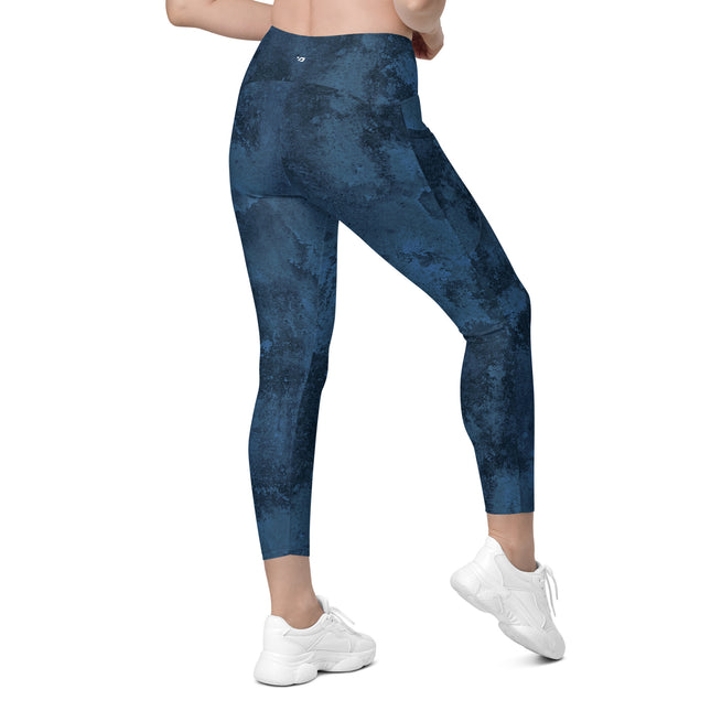 Navy Grunge High-Waisted Leggings (Pockets)