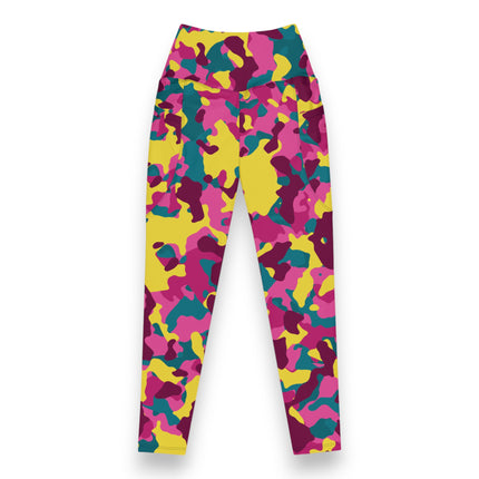 Leggings de cintura alta con estampado de camuflaje Mirage en color granate (bolsillos)