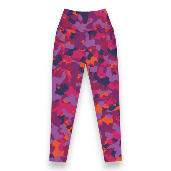 Magenta Blaze Camo High-Waisted Leggings (Pockets)