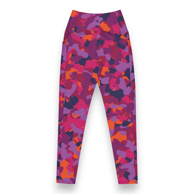 Leggings de cintura alta con estampado de camuflaje magenta (bolsillos)