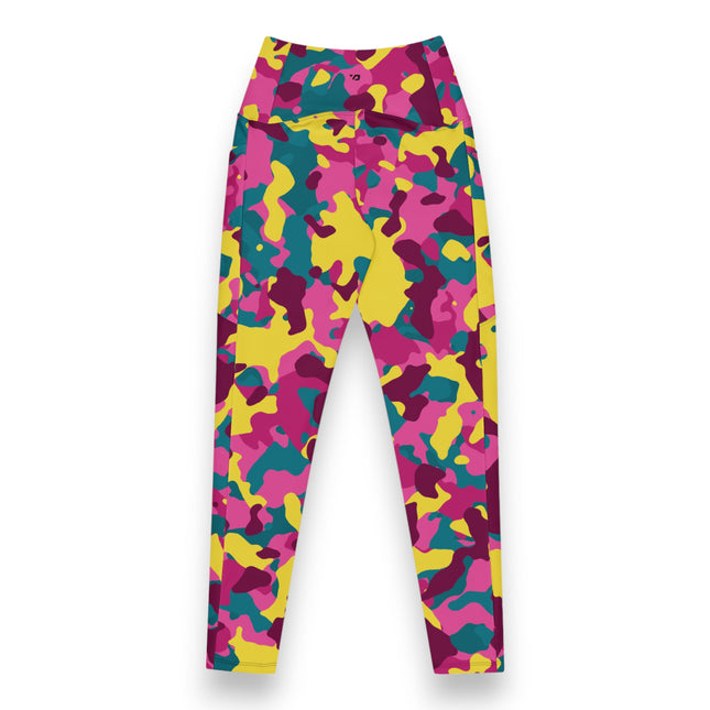 Leggings de cintura alta con estampado de camuflaje Mirage en color granate (bolsillos)