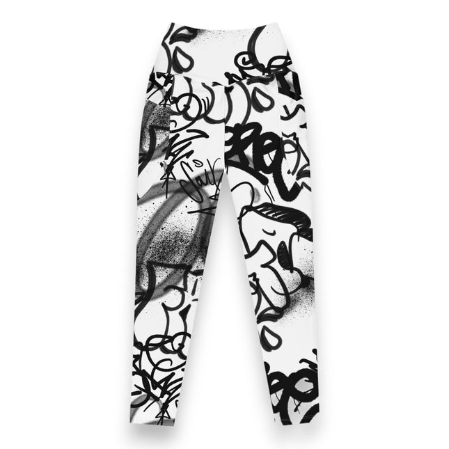 Monochrome Graffiti High-waisted Leggings (Pockets)