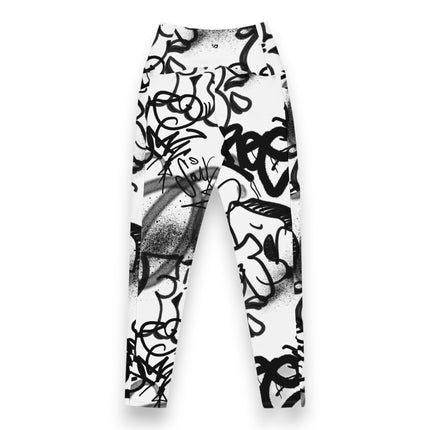 Leggings de cintura alta con grafiti monocromático (bolsillos)