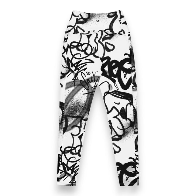 Monochrome Graffiti High-waisted Leggings (Pockets)