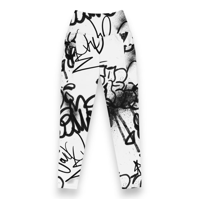 Urban Noir Graffiti High-Waisted Leggings (Pockets)