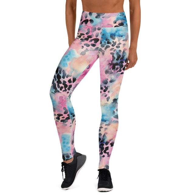 Leggings de cintura alta con estampado de leopardo y algodón de azúcar azul