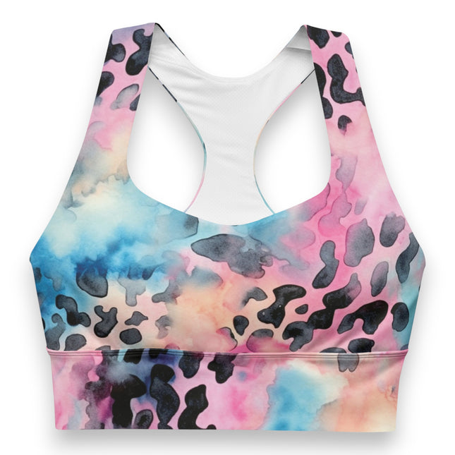 Blue Cotton Candy Leopard Longline Sports Bra