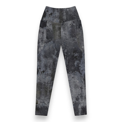 Charcoal Grunge High-Waisted Leggings (Pockets)