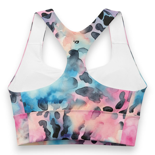 Blue Cotton Candy Leopard Longline Sports Bra