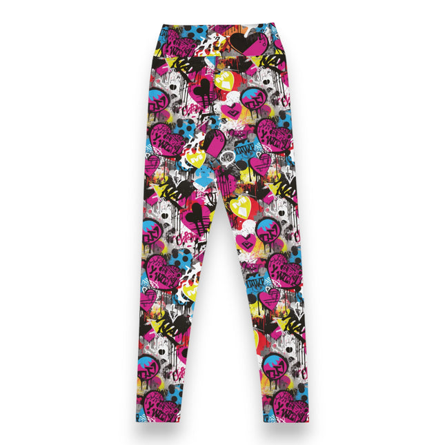 Leggings de cintura alta con grafiti de corazones de color magenta