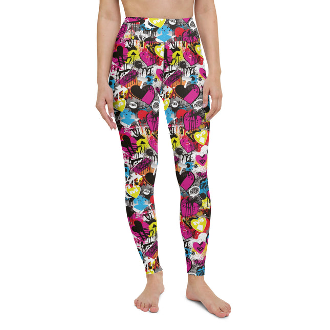 Magenta Hearts Graffiti High-Waisted Leggings