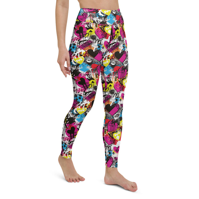 Magenta Hearts Graffiti High-Waisted Leggings